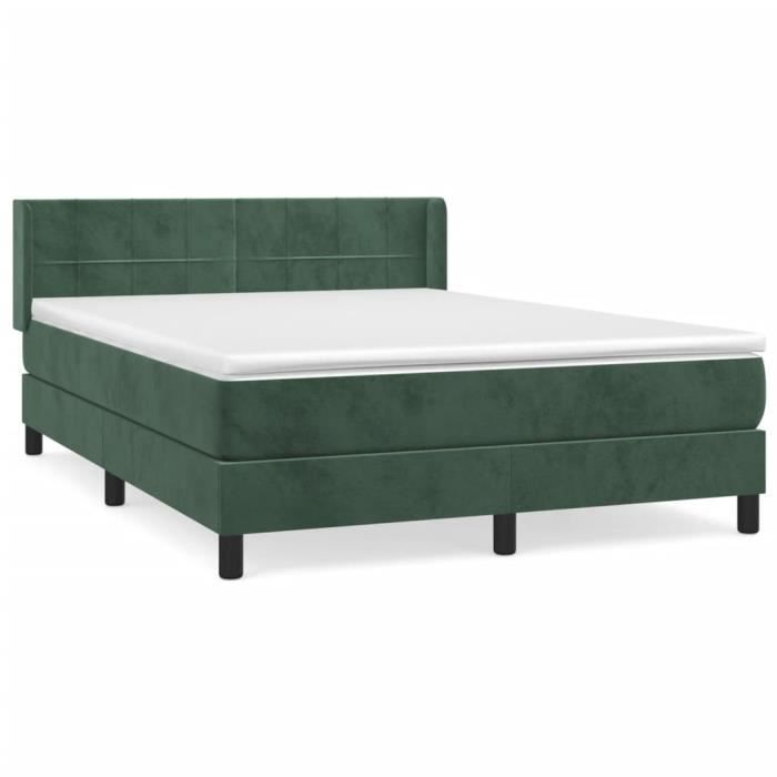 3130964 vidaXL Lit à sommier tapissier et matelas Vert foncé 140x200cm Velours