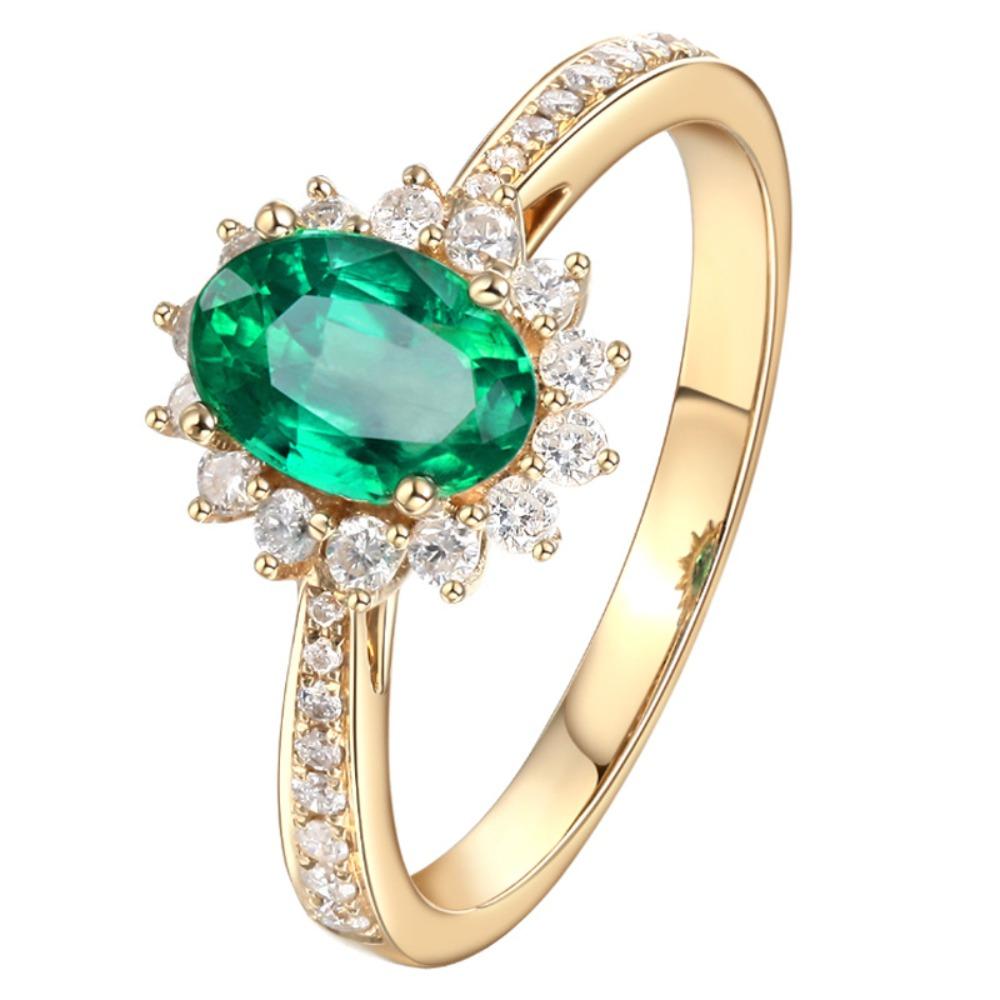 Open Ring 18K Gold Plated Emerald Gemstone Adjustable Women Fashion Jewelry Trendy European Style Adjustable