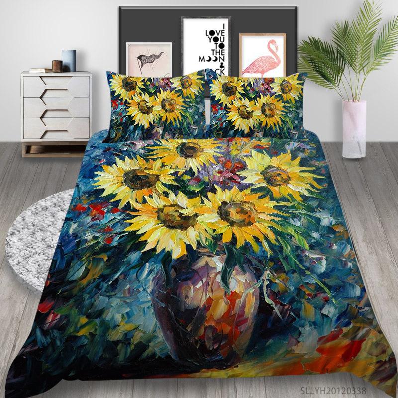 Creative Oil Painting Series Digital Printing Quilt Cover Pillowcase Two or Three-piece Set Polyester Source Factory