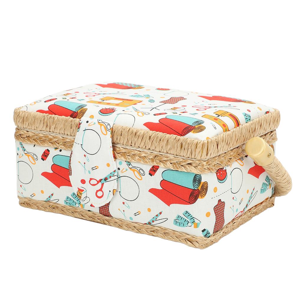 Sewing Basket Polyester Fabric Sewing Supplies Organizer with Removable Plastic Tray for Needle