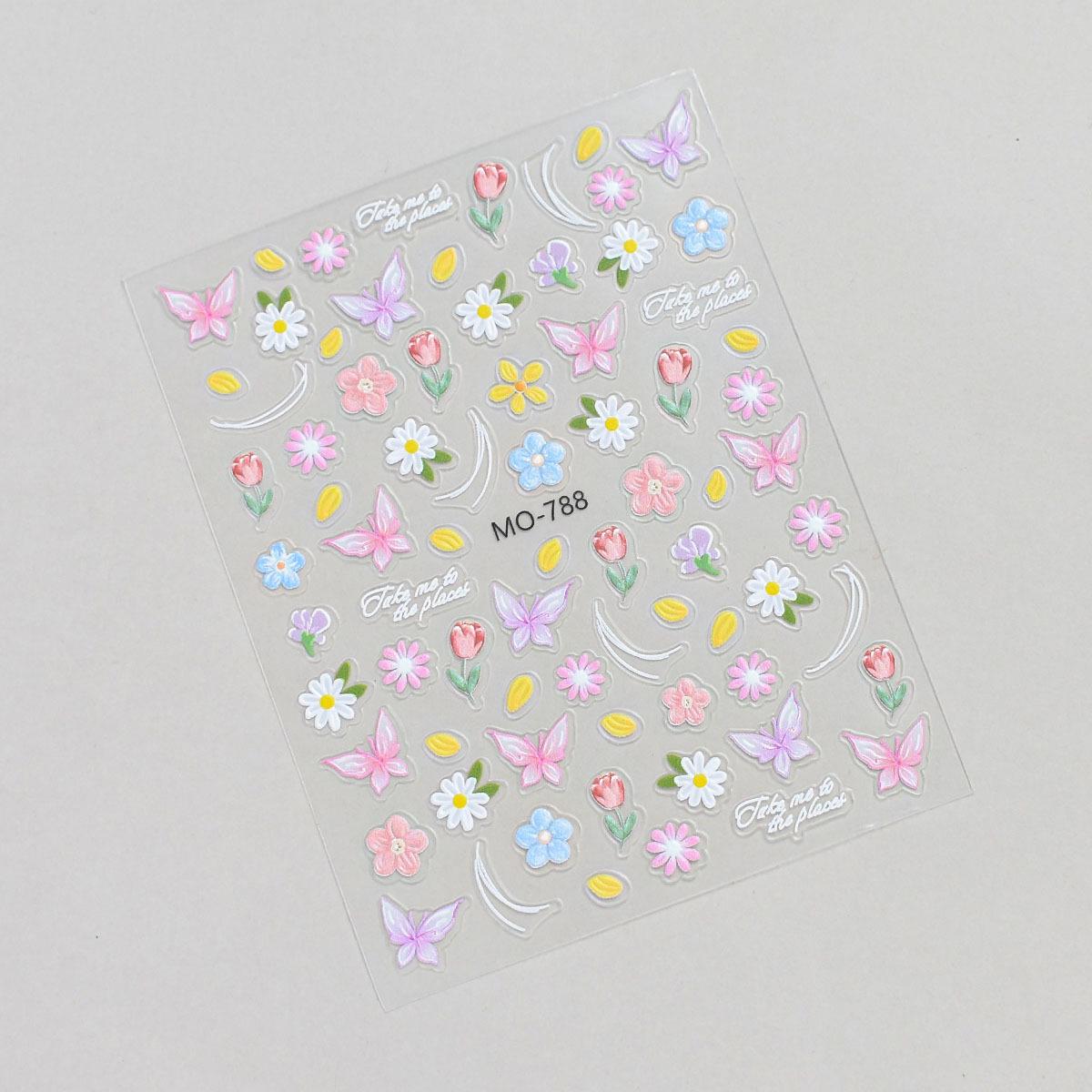 Dopamine Spring Tulip & Butterfly 3D Embossed Nail Stickers