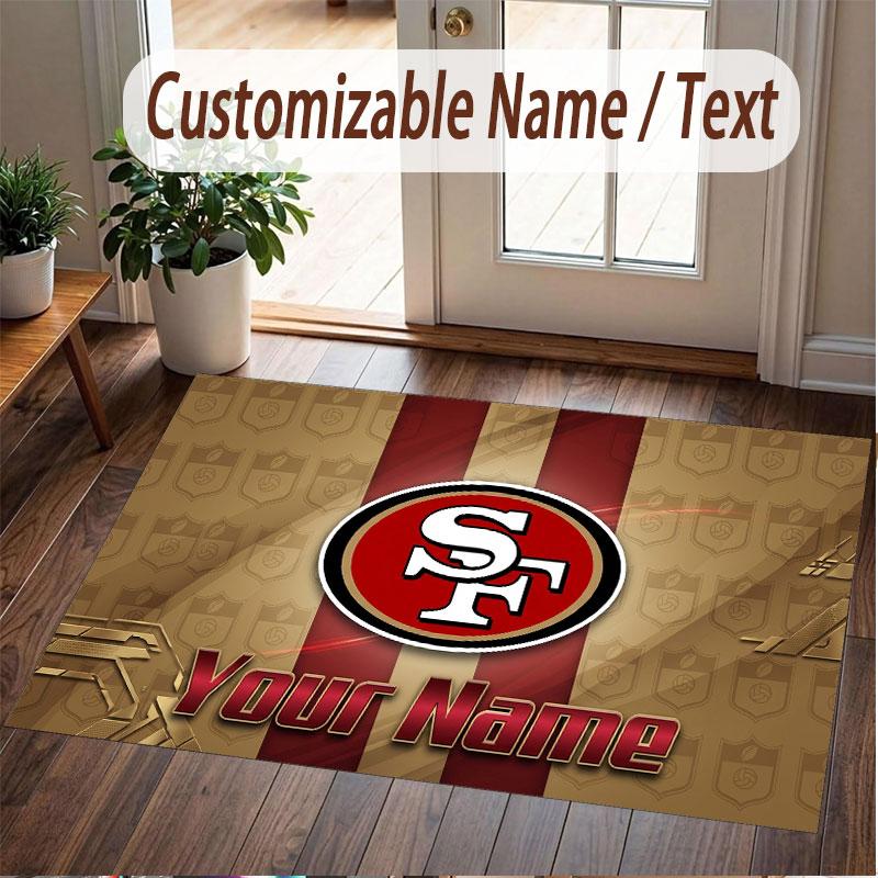 Custom Rug San Francisco 49ers Pattern Print Name Text Soft Non‑Slip Floor Carpet for Home Indoor Decoration