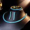Elegant Blue Zirconia Turquoise Necklace Three-Piece Set for Women