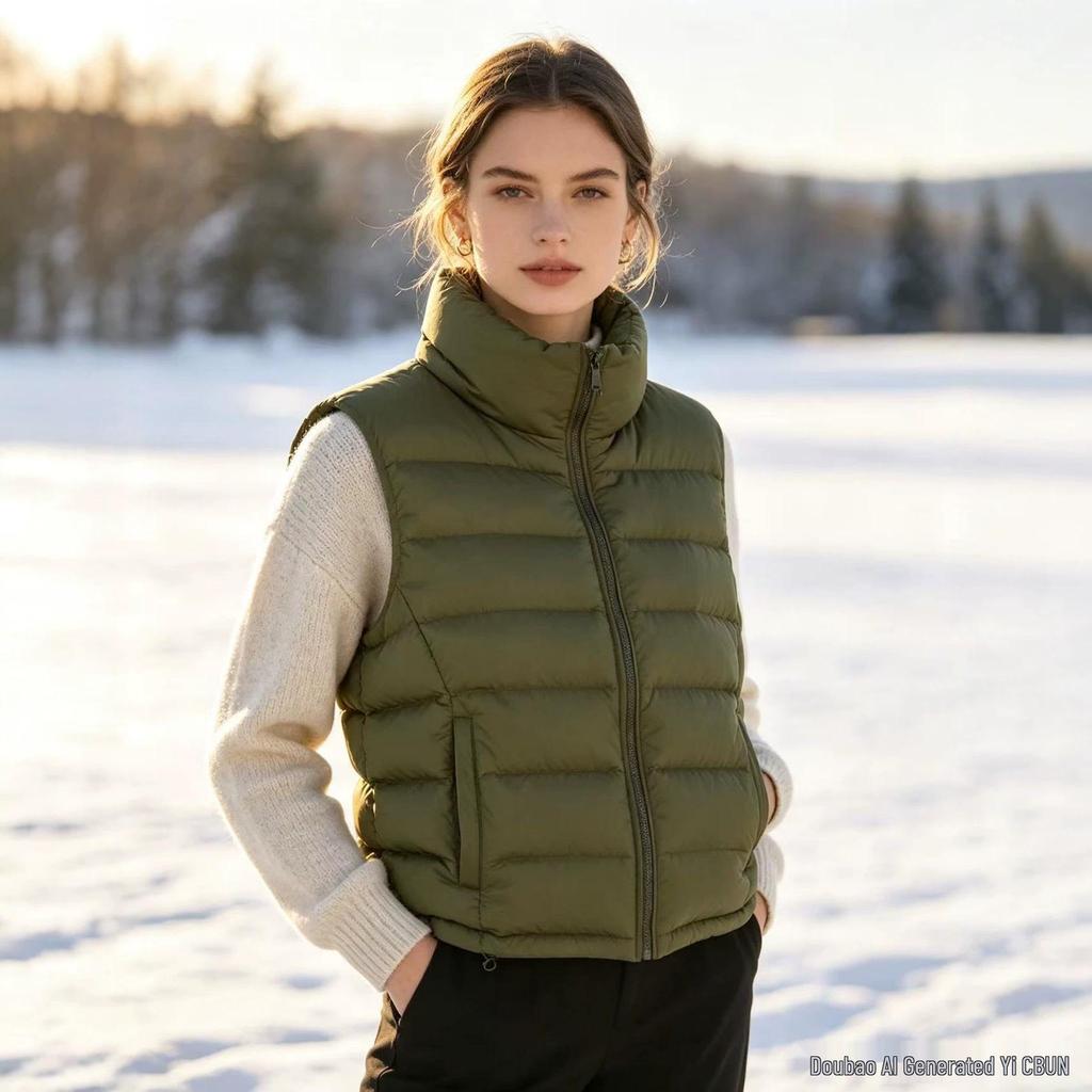 Lightweight Down Cotton Sleeveless Vest - Short Style, Stand Collar, Autumn/Winter Korean Design