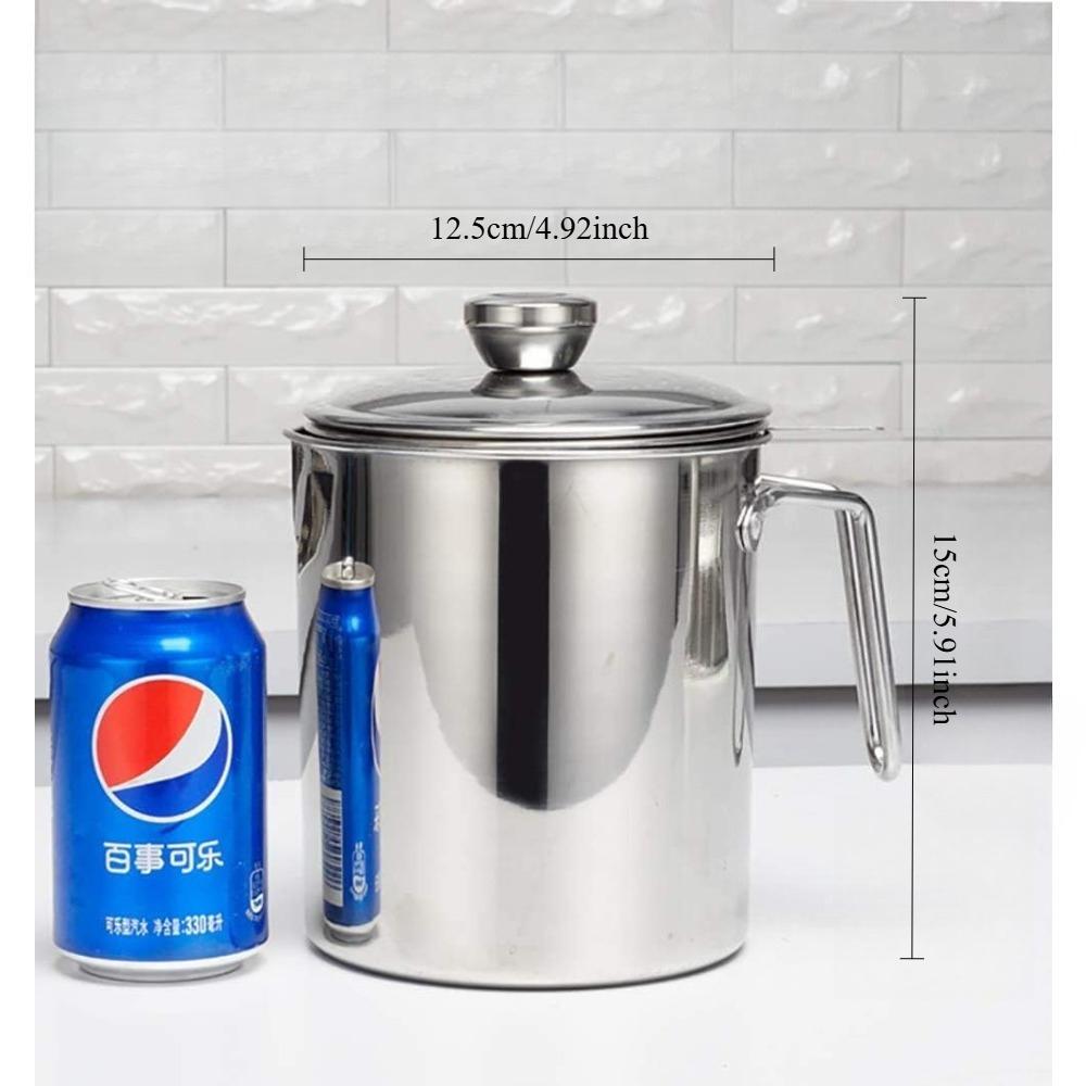Bacon Grease Container with Filter1.3LStainless Steel Cooking Oil Container with Lid and Easy Grip Handle for Storing Frying Oil
