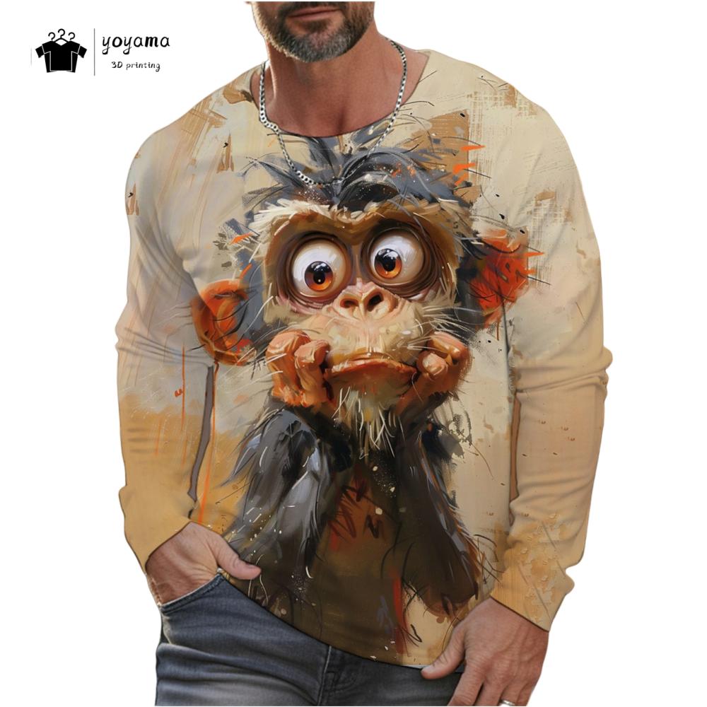 Funny Chicken Pattern Men Long Sleeved T-Shirt 3D Print Autumn Loose-Fitting Men's Clothing Casual Fashionable O-Neck Men's Top