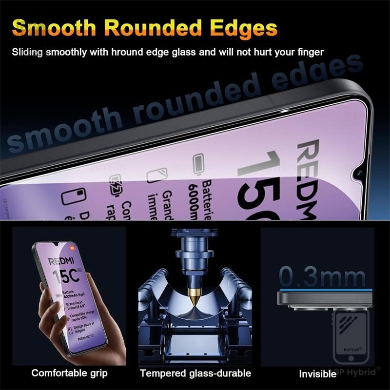 4 Stück 9H transparentes kratzfestes gehärtetes Glas Displayschutzfolie für redmi15c redmi 15c 15 c c15 5g 4g 2508crn2bc 6.9 "HD-Handyfolie