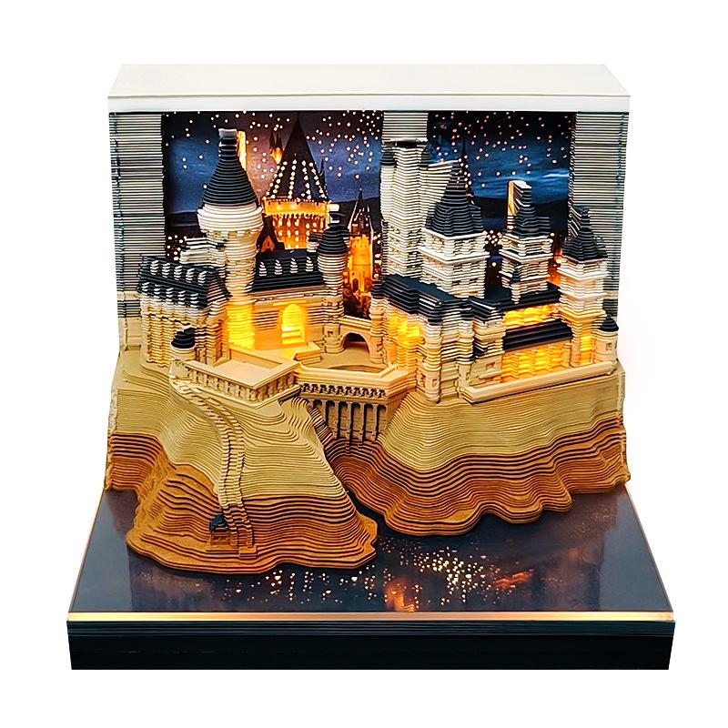 Calendar și Blocnotes Sculptură de Hârtie 3D Castelul Harry Potter Decor Birou
