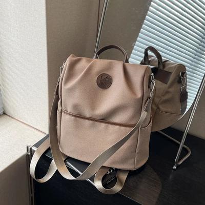 Nylon Backpack with a Zipper  Solid Color  New Large Capacity  Versatile  Casual  Soft Strap  Arched Shoulder Strap