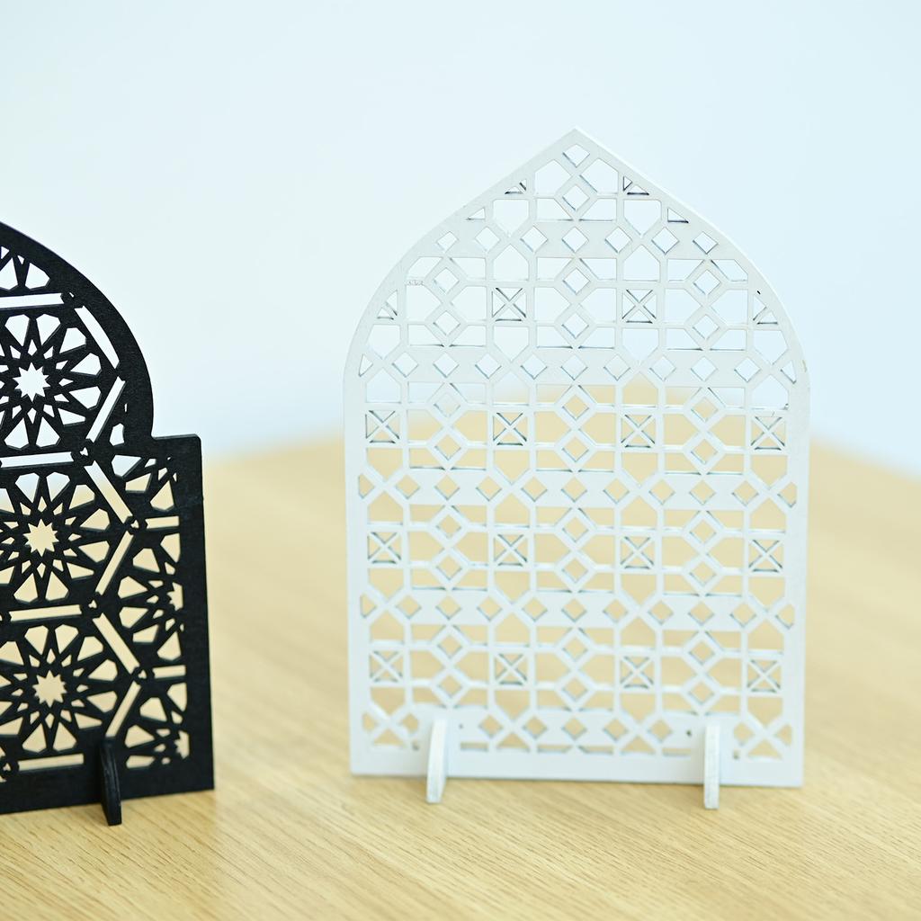 Handcrafts Eid Mubarak Ramadans Wood Hollowed Carving Table Sign Decors Ornament for Muslims Islamics Party Supplies