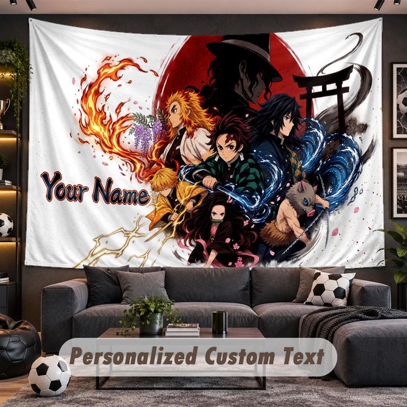 Wall Hanging Tapestry Custom NameDemon Slayer Pattern Personalized Printed Fabric Wall Decor