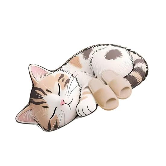Floor Mat 3D Cartoon Cat Pattern Rug Non-Slip Backing Easy Maintenance Living Room Rug Multipurpose Home Decor