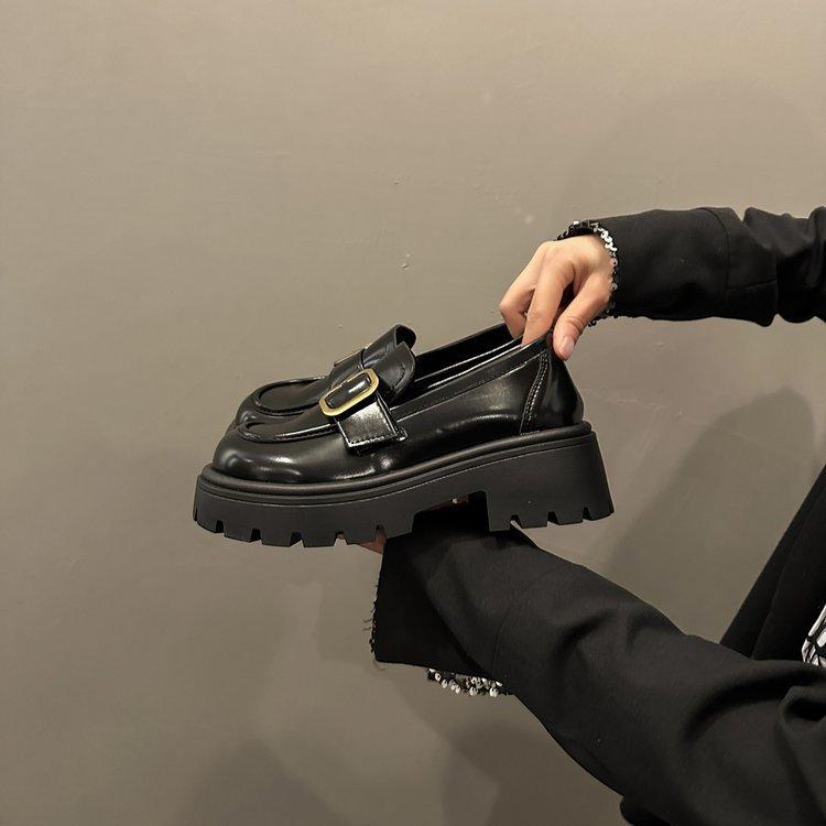 

Туфли Lefou на толстой подошве, женские, весенние, ретро, одношаговые, с металлической пряжкой, маленькие кожаные туфли 38 чёрный