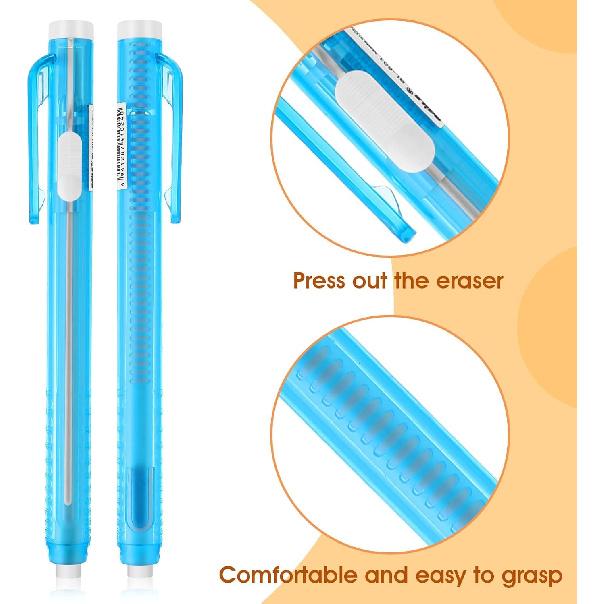 12 Pcs Erasers Pen-Style Set, Durable 6 Retractable Click Eraser Pen Shell + 6 Eraser, Good Cleaning Effect Erasers for Kids Students Artist Painting