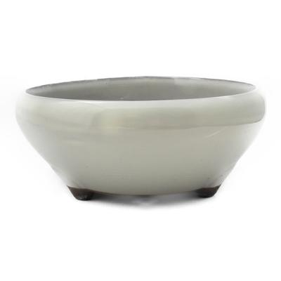 Umekichi Bonsai 3 Eisen Weiß mit Creme Seto-Keramik Passend für knollige Diverse ca. 10 cm Zubehör, Nein. Topf, Glasur, Keramik, Rund, Flach,