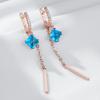 Trend Long Tassel Dangle Earrings For Women Fashion  Rose Gold Color With Blue Natural Zircon Fine Daily Jewelry