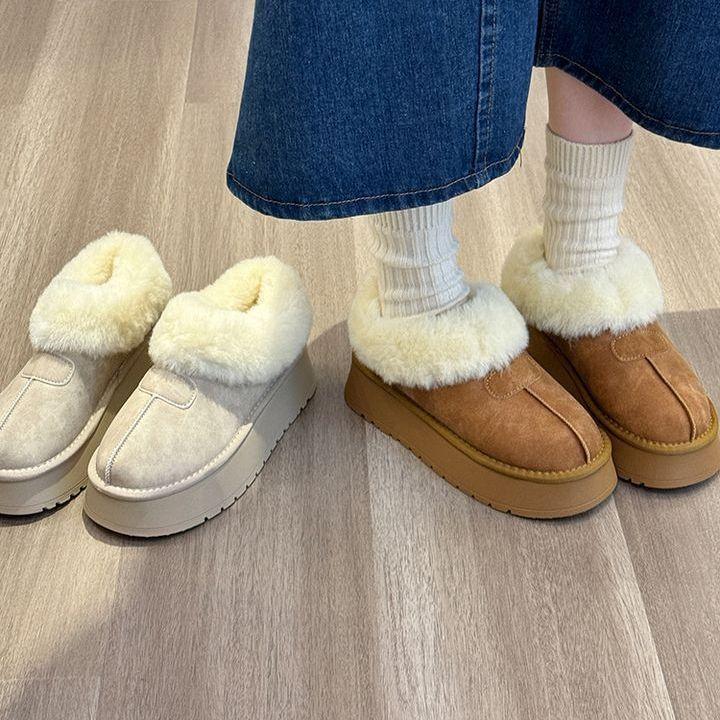 

Водонепроницаемые и нескользящие зимние сапоги на толстой подошве с увеличением роста, женские, 2025, новые, зимние, утепленные, хлопковые туфли-буханки, обувь Мао Мао 40