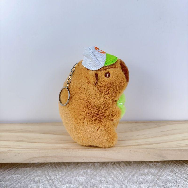 Adorable Capybara Plush Pendant with Floral Quilted Military Coat Keychain