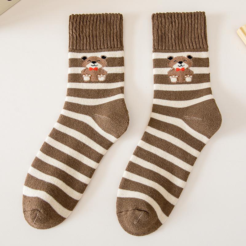 Socks Kawai Bear Women Autumn Winter Thickened Warm Loop Japanese Women's Floor Mid-tube Cotton Causal Sock Lovely Girls Style