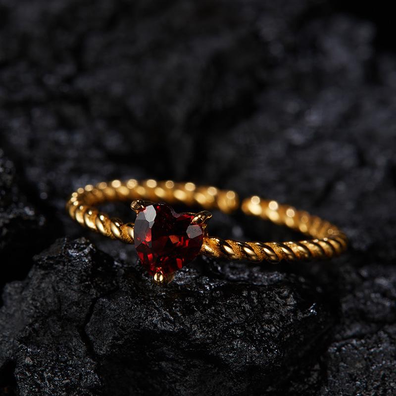 

Personalized Simple Love Heart-Shaped Natural Color Treasure S925 Sterling Silver Ring Women S Natural Garnet Topaz Open Ring