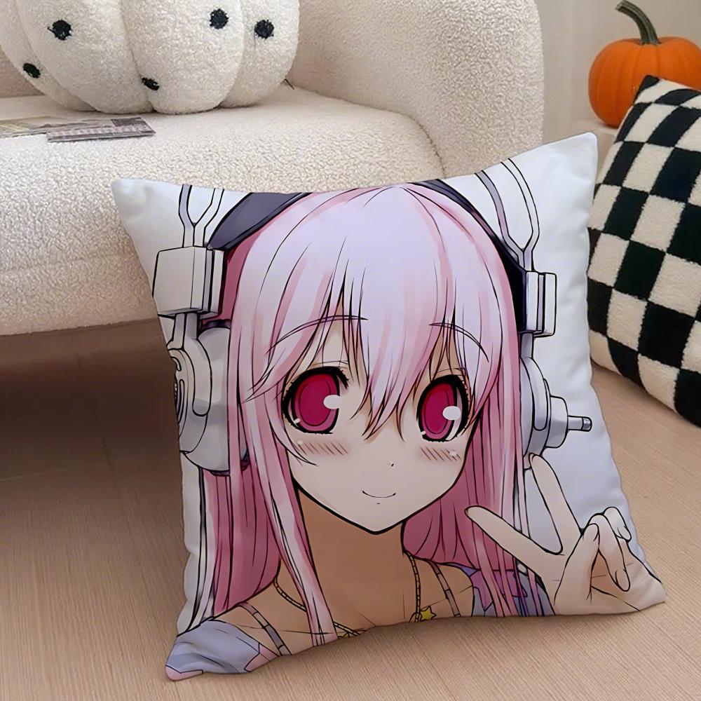 

sSuper Sonico Pillow Anime Character Cushion Cover Throw Pillow Cover Hidden Button Durable Polyester Chair Cushion 30X30cm