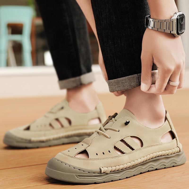 Summer Men's Leather Sandals Outdoor Hollow Beach Sandals Casual Shoes