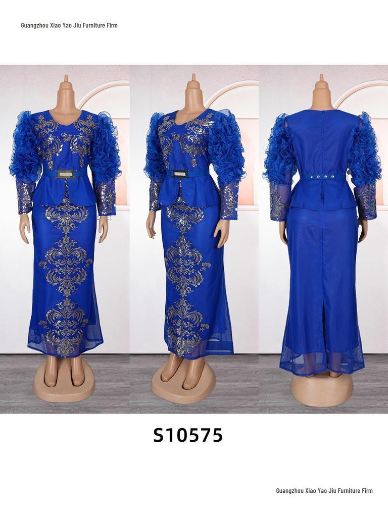 Plus Size Rhinestone Beaded V-neck Evening Dress for Women