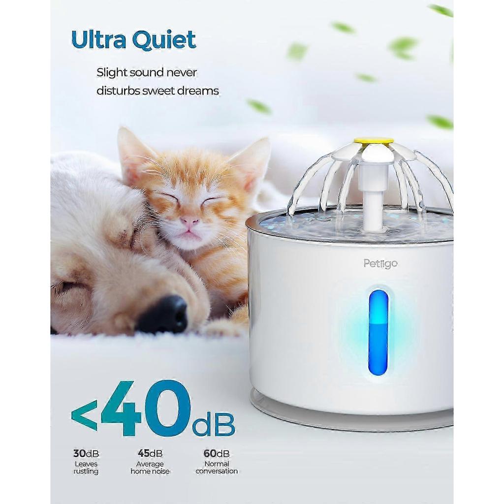 25-26 Stainless Steel Drinking Fountain with 3 Filter LED Display for Cats/dogs - 2.4L