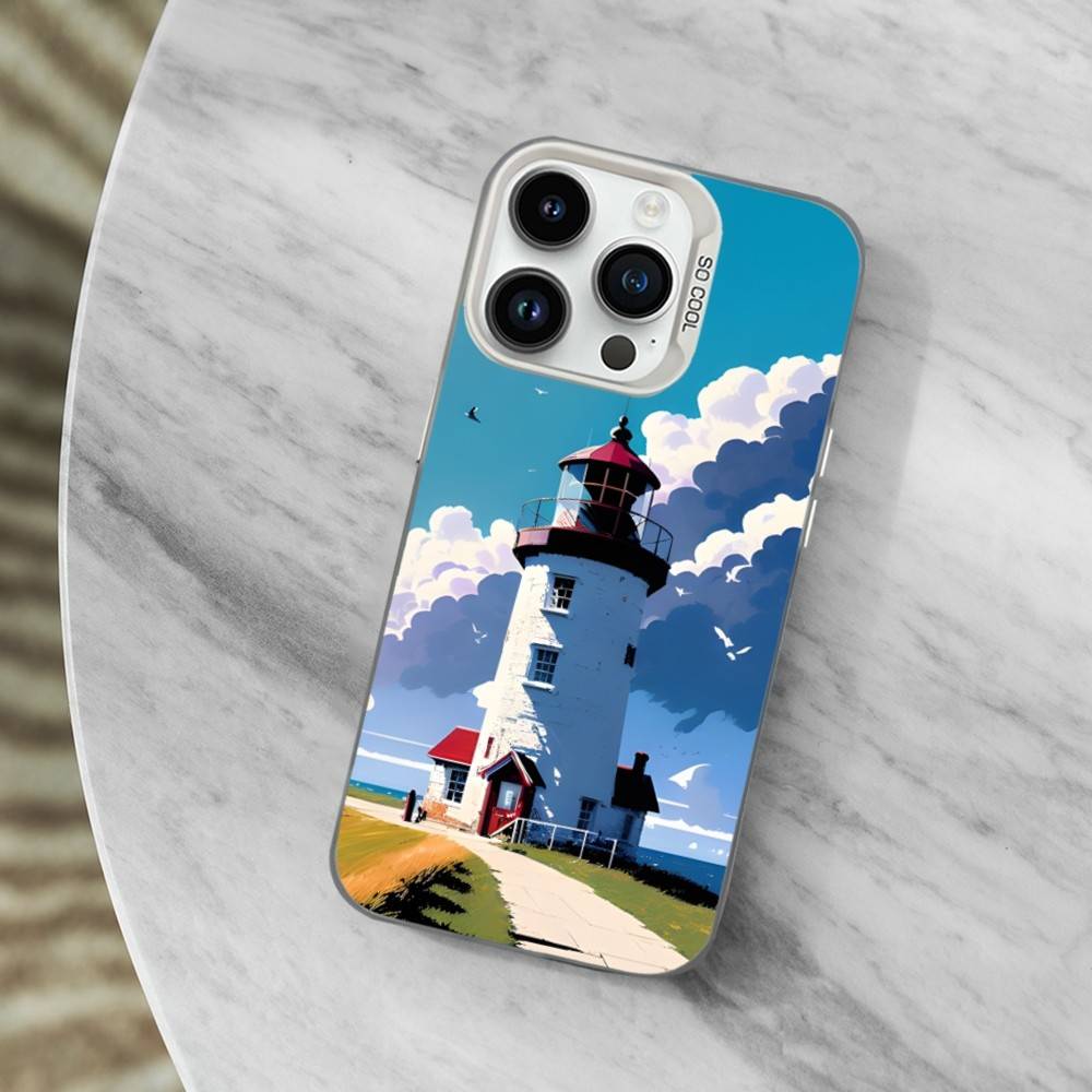 Guidelines Art Lighthouse Phone Case For iPhone 13,15,14,16,12,11,Mini,MAXXS,Pro,SE, White Matte Shockproof Cover