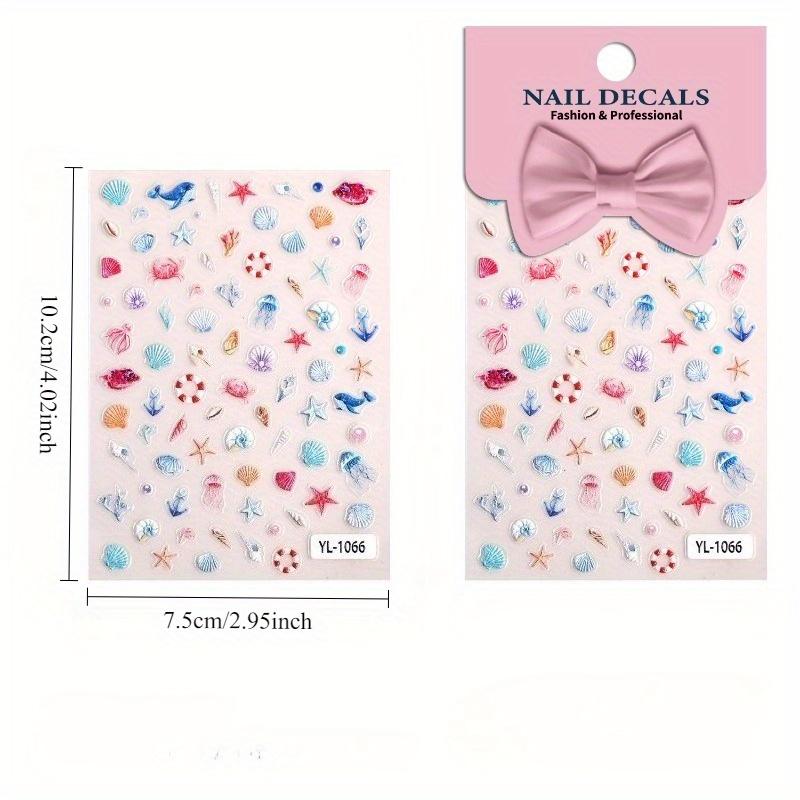 4 Sheets 3D Ocean Style Relief Nail Stickers Shell Starfish 3D Adhesive Stickers For Nails DIY Self-adhesive Nail Art Decorations