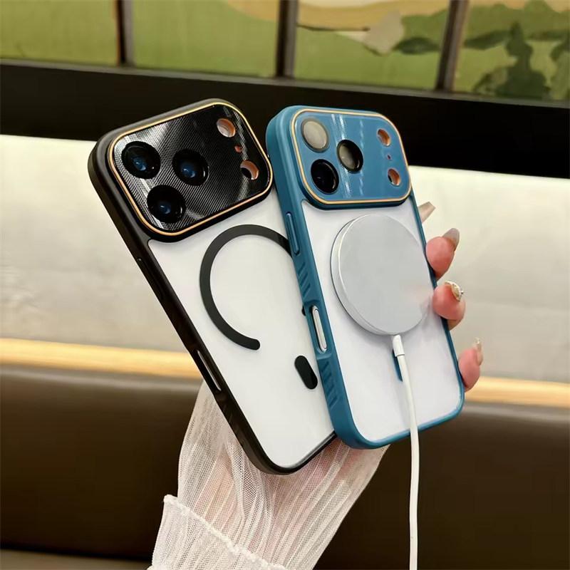 For Magsafe Large Window Camera Protection Magnetic Phone Case For iPhone 17 Air 16 E 15 14 Plus 13 12 11 Pro Max Shock Cover