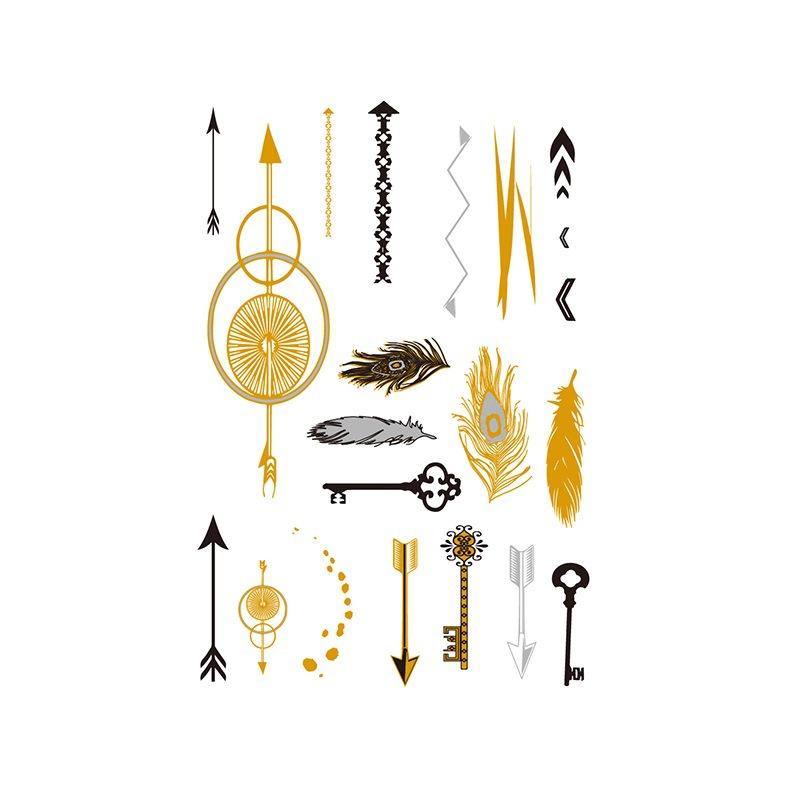 Yh Retro Large Bronzing Tattoo Sticker Waterproof Tattoo Sticker Amazon Set Hot Silver Color Printing Sticker