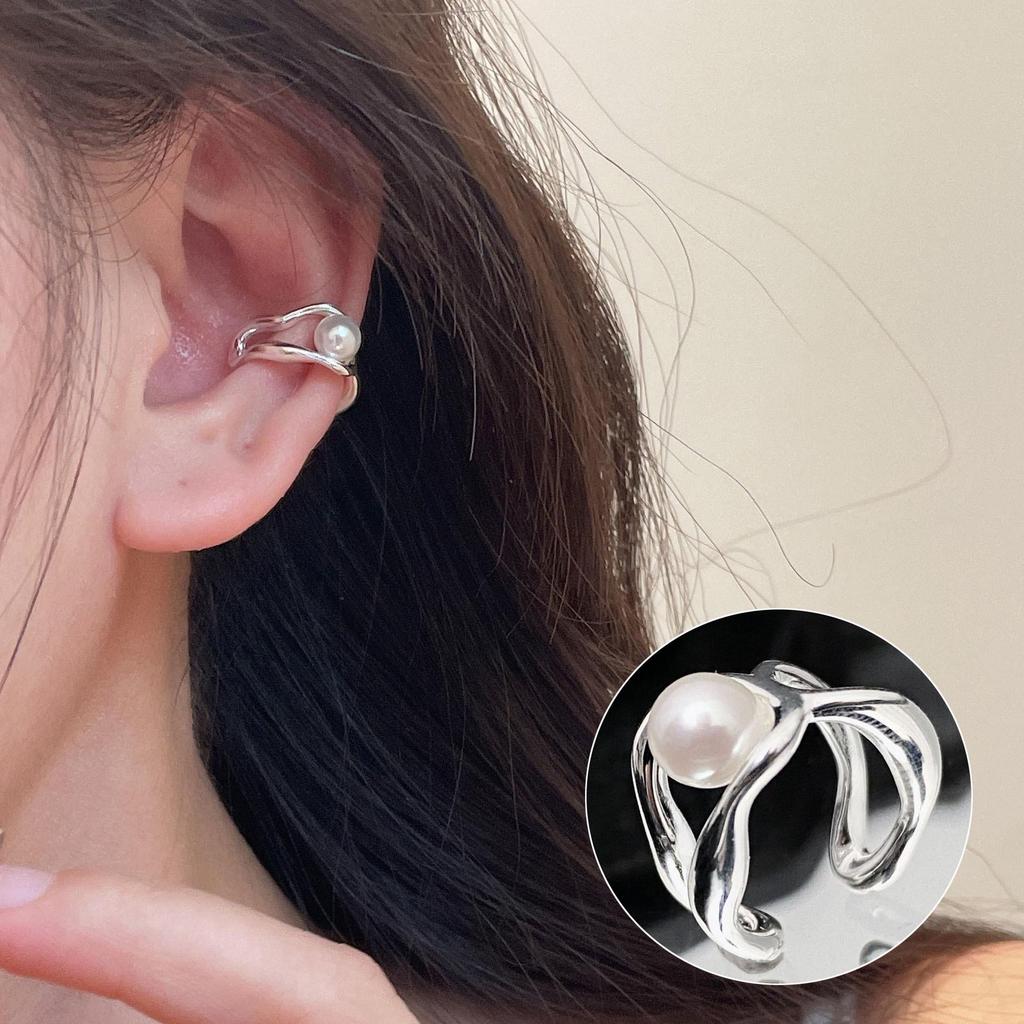 Korean Style S925 Sterling Silver Multi-Layer Pearl No-Pierce Ear Cuff – Women's Retro Elegant Earrings, Niche Ear Jewelry.