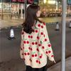 Autumn 2023 Girls' Sweet Red Cherry Sweater - Japanese Style, Loose Fit, Long Sleeve
