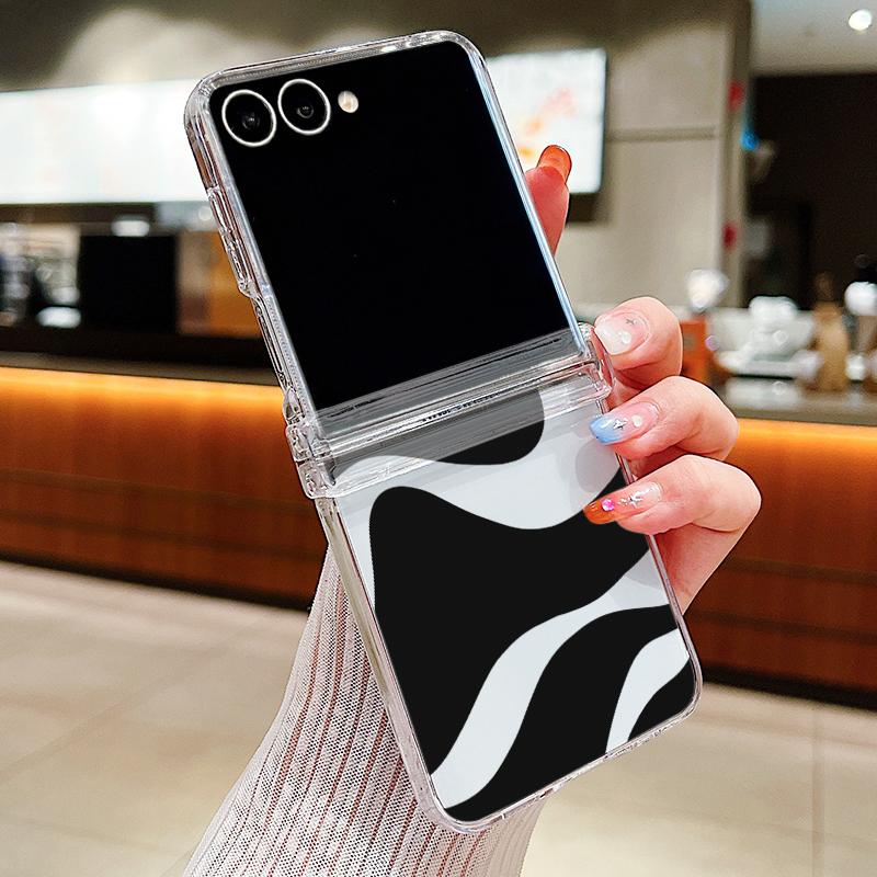 Fashion Striped Duck Heart Case For Samsung Galaxy Z Flip 8 7 FE 6 5 4 Z Flip8 Flip7 Flip6 Flip5 Hinged Clear PC Slim Hard Folding Phone Cover