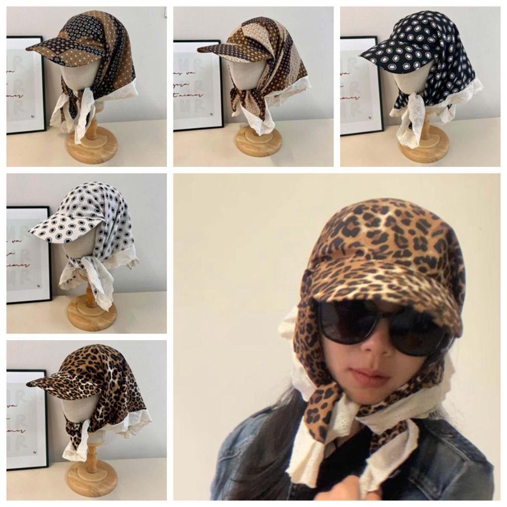 Leopard Print Scarf Peaked Cap Floral Strappy Bandana Cap Driving Triangle Headscarf Hat  Camping