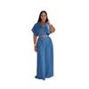 TW716 Trendiges Europäisches & Amerikanisches Plus-Size Lässiges Urlaubs-Revers-Oberteil & High-Waist Weitbeinige Hosen Set