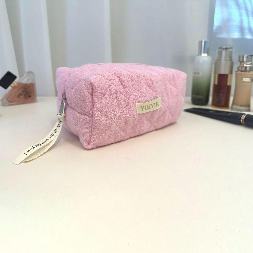 

Портативная цветочная пухлая стеганая косметичка большой вместимости дорожный органайзер косметичка для женщин розовый