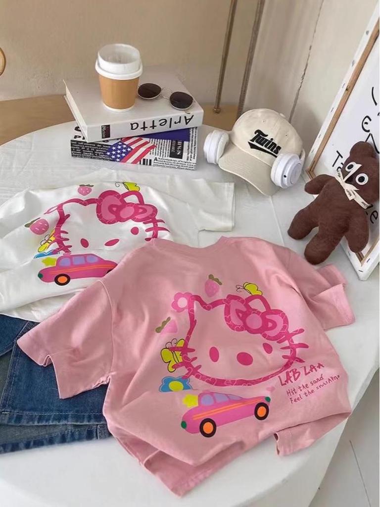 2025 Uroczy Anime Kreskówkowy Krótki Rękaw dla Dziewcząt T-shirt - Stylowy & Luźny Krój