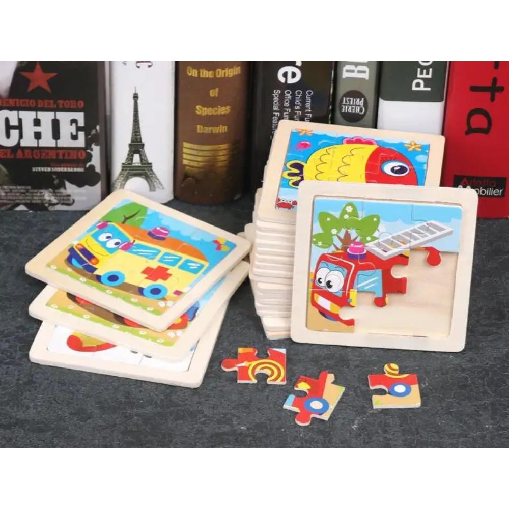 4 Stück/Los 3D Holz-Puzzles für Kinder Kinderspielzeug Cartoon-Tier-/Verkehrspuzzles Baby Lernpuzzles GYH