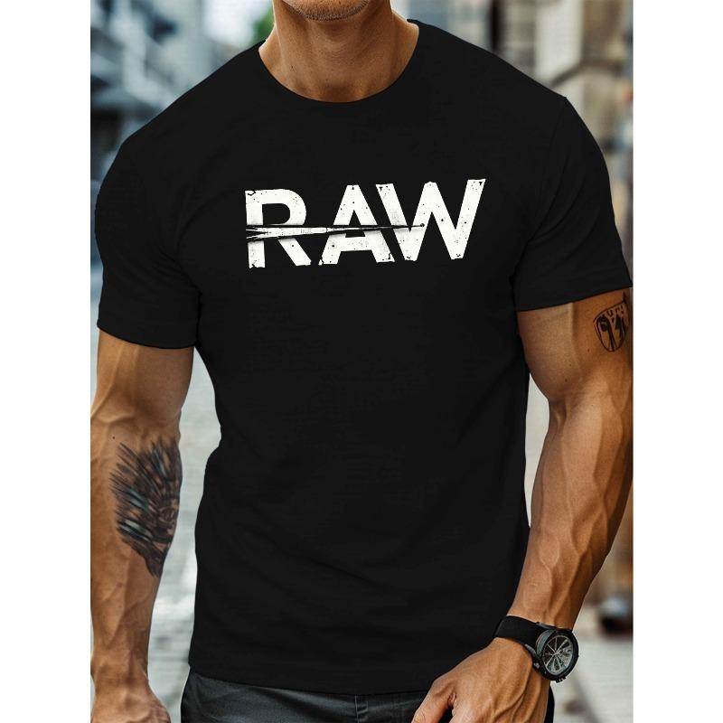 European Size Men s RAW Graphic T-Shirt - Large RAW Lettering Print Short Sleeve Tee, Round Neck Regular Fit Casual & Wear S