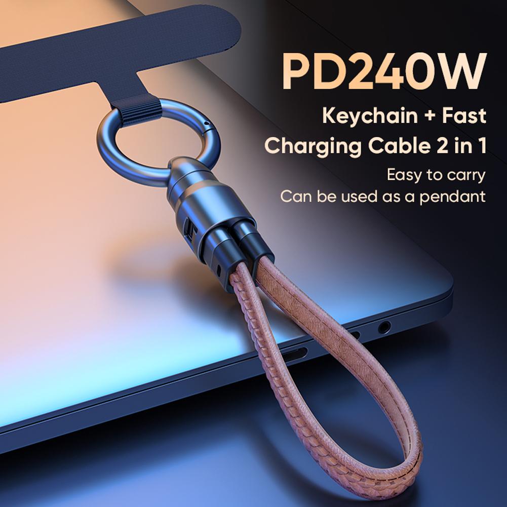 240W Keychain USB C Carging Cable 2IN1 5A Dual Type-C For iPhone AirPods Cord iPad Fast Chargin C0A2