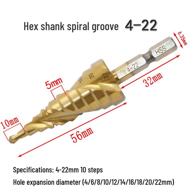 Sale: 6542 Hex Shank Spiral & Straight Flute Step Drill Bit, 4-22mm Hole Expander