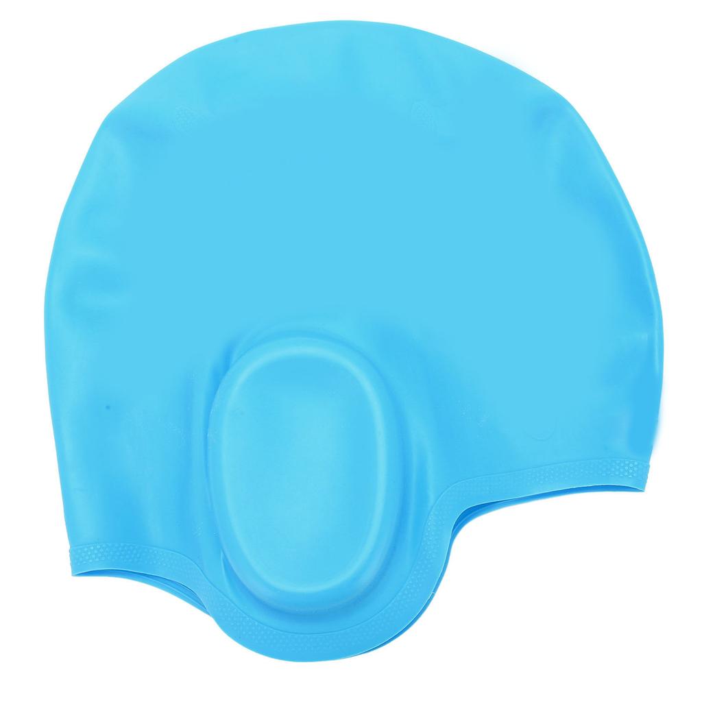 Waterproof Silicone Swimming Cap with Ear Protection 3D Strong Elasticity Long Hair Swimming Hat for AdultsLight Blue