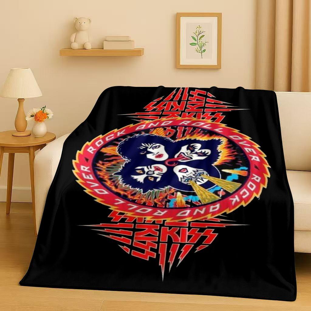 Coperta di Flanella Retro Kiss Rock Heavy Metal Band Gene Simmons, Coperta Morbida Ultra Peluche per Casa Camera da Letto Letto Divano Ufficio