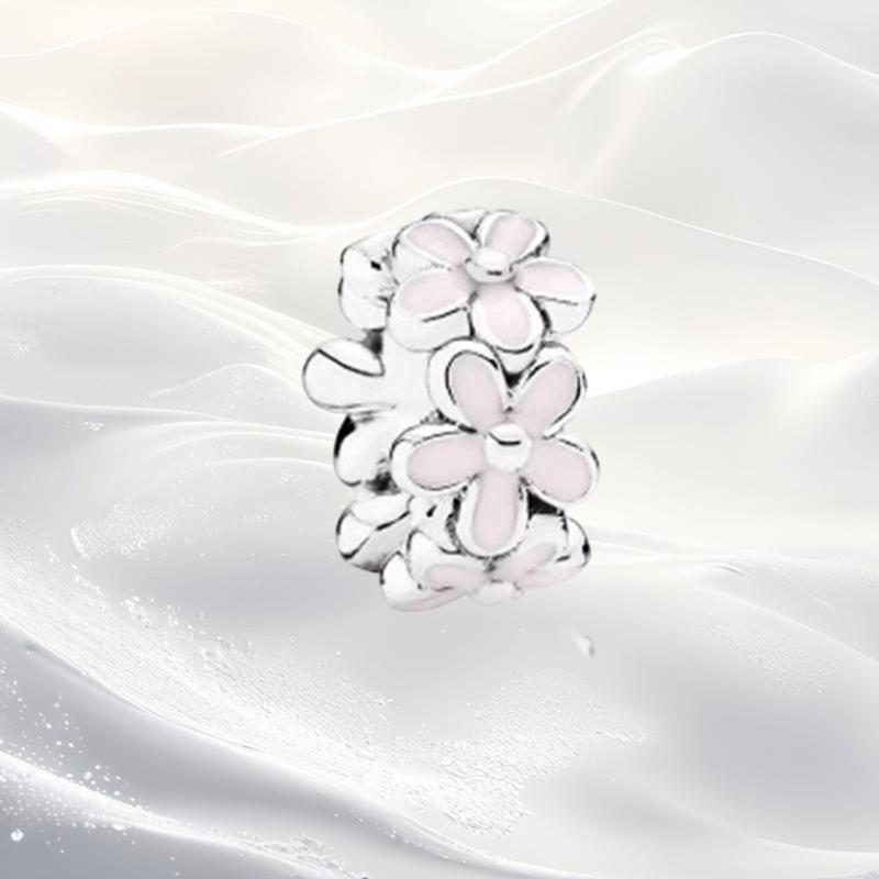Cherry Blossom Flower Clip Charm Beads Dangle Fit Original Snake Silver Bracelet Necklace Bead For Diy Jewelry Women Gift