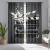 2pcs Grunge Movie Curtains   Clapper Board and Retro Film Backdrop for Window Drapes