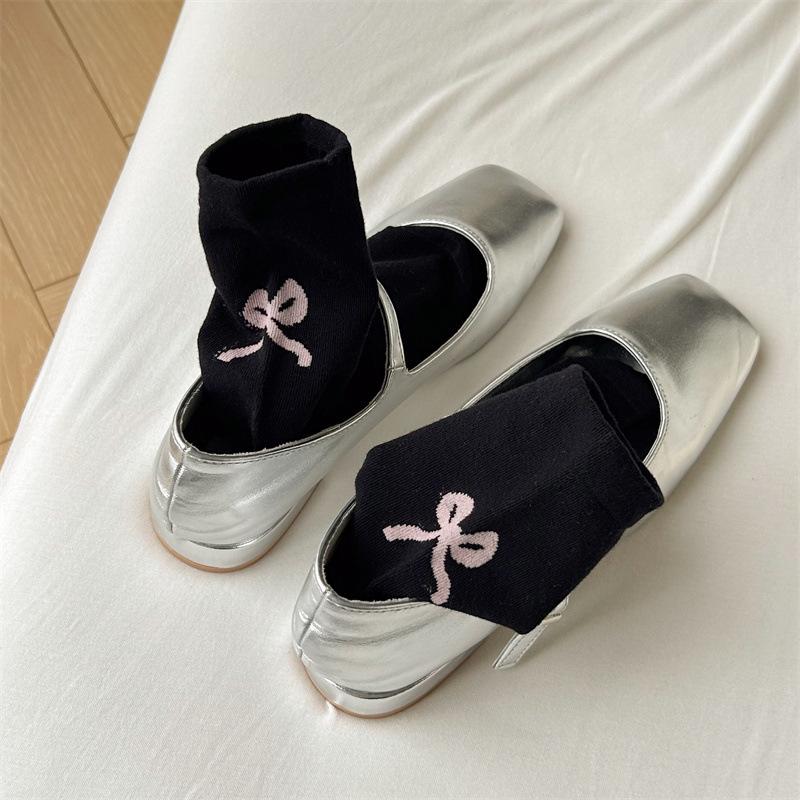 Ponožky bez kostic, stylové ponožky s mašlí na podpatku, volné ponožky pro korejské dívky, všestranné ponožky do poloviny nohavic