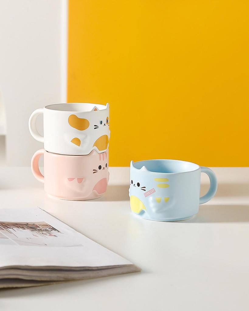Stackable Cartoon Cat Ceramic Mug - Perfect for Coffee & Drinks, Great Gift!