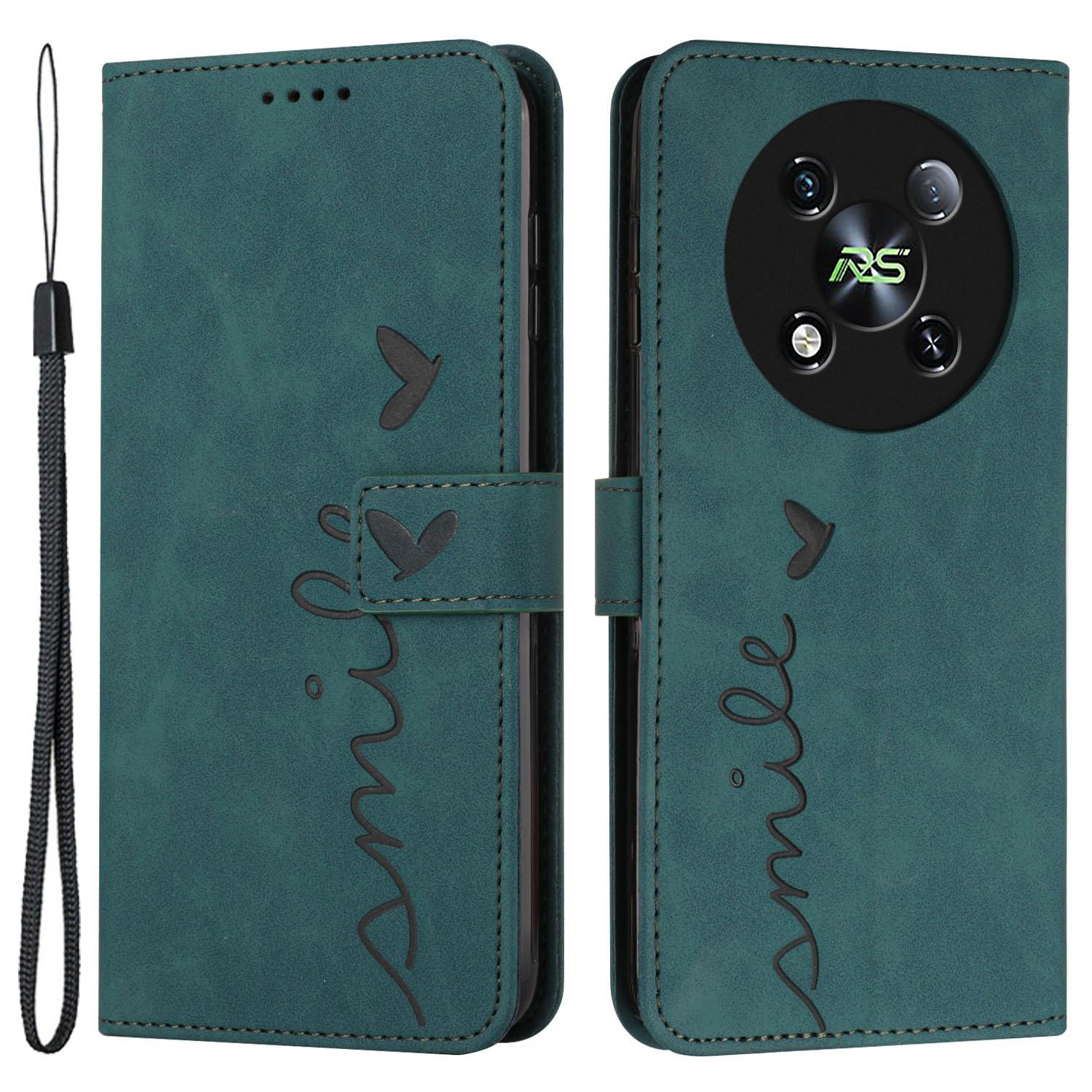 

For itel RS4 4G Phone Case Love Heart Imprinted Skin-Touch PU Leather Stand Shell Green